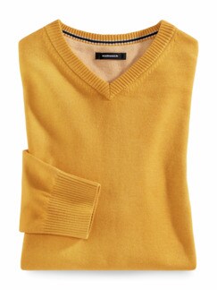 V-Pullover Soft Cotton Gelb Detail 1