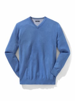 V-Pullover Soft-Cotton Azurblau Detail 1