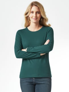 Viskose-Shirt Langarm Smaragdgrün Detail 1