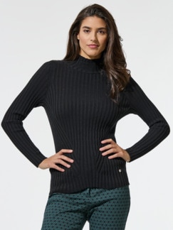 Stehbund-Pullover Diagonalrippe Schwarz Detail 1