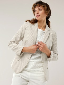 Baumwollblazer Seersucker Beige/Weiß Detail 1