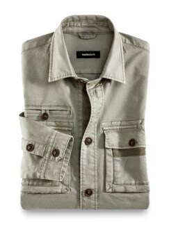Hemdjacke Garment Dyed Khaki Detail 1