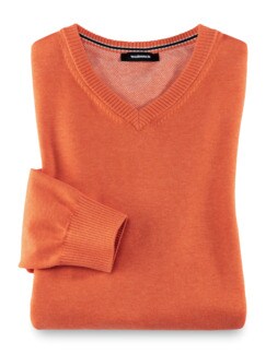V-Pullover Soft Cotton Orange Detail 1