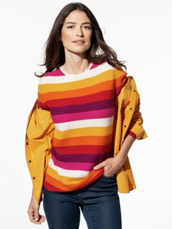 Cashmere Leicht-Pullover Safran/Orange gestreift Detail 1