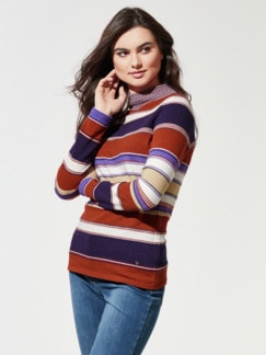 Stehkragen-Ringel-Pullover Zimt/Violett Detail 1