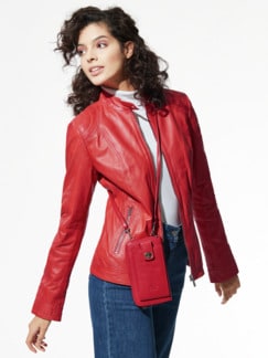 Lammnappa-Bikerjacke Karminrot Detail 1