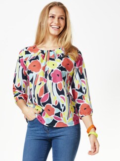 Extraleicht-Shirtbluse Blau/Koralle Detail 1