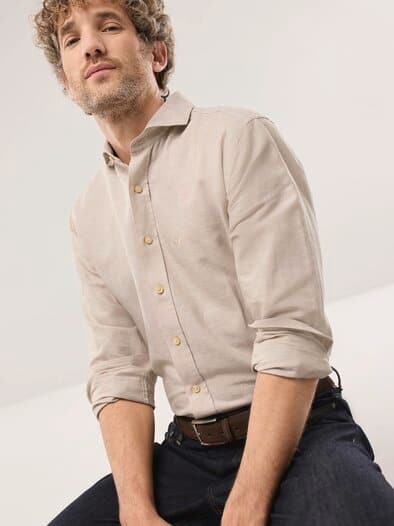 Leinen-Mix Hemd mit Haifischkragen Sand