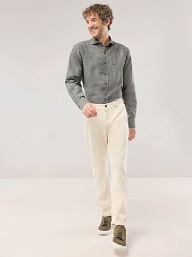 Leinen-Mix Hemd mit Haifischkragen Schilf