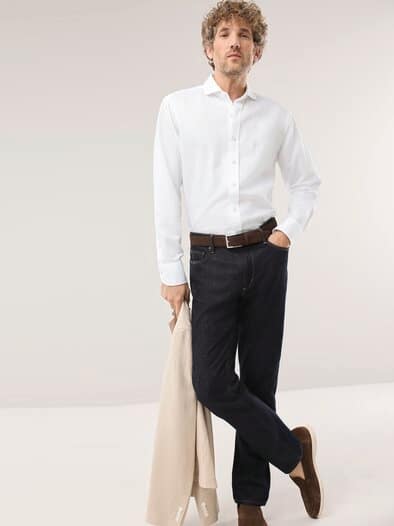 Leinen-Mix Hemd mit Haifischkragen Weiß