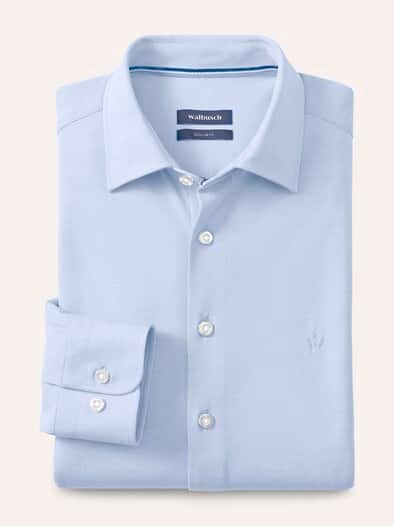 Comfort-Pique Hemd Bleu/Weiß