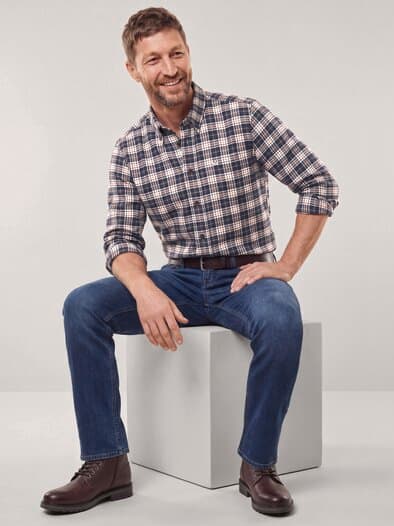 Soft-Flanell Hemd aus Baumwolle Karo Natur