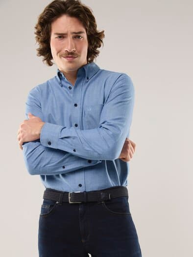 Flanell-Hemd aus Baumwolle Rauchblau