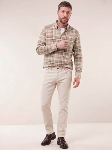 Hemd aus angerautem Baumwoll-Twill Karo Camel
