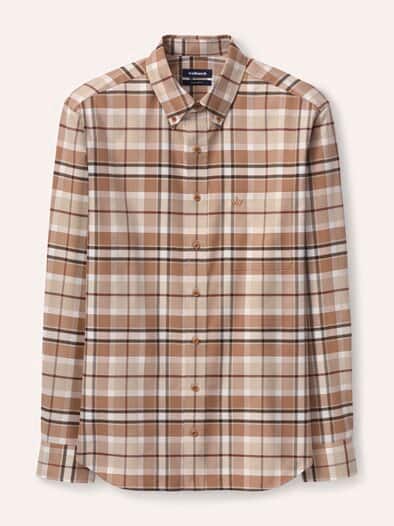 Hemd aus angerautem Baumwoll-Twill Karo Camel