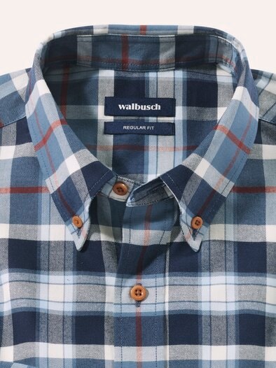 Hemd aus angerautem Baumwoll-Twill Karo Marine