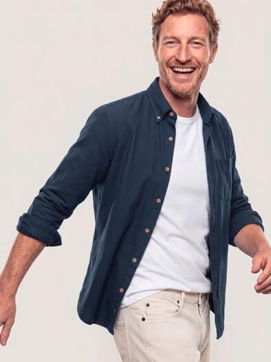 Hemd aus angerautem Baumwoll-Twill Uni Marine