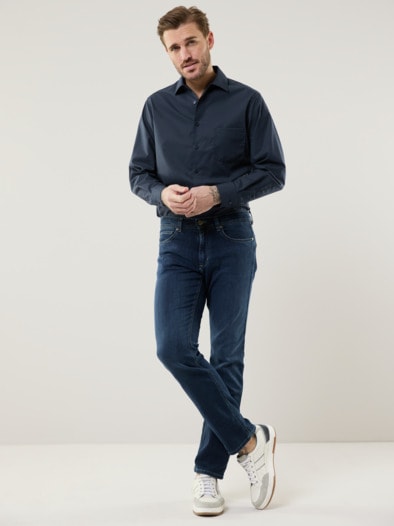 Extraglatt-Hemd Walbusch-Kragen Marine