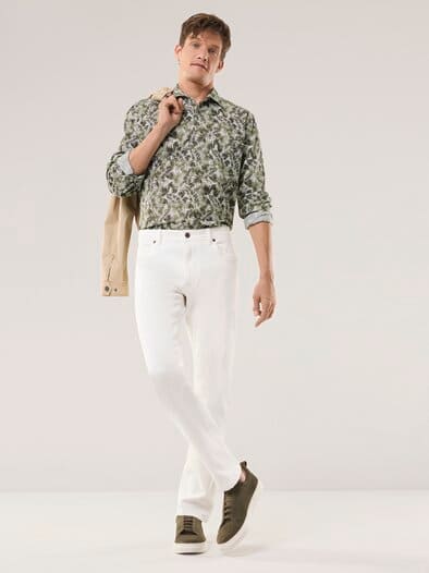 Extraglatt-Hemd Tropical Druck Oliv