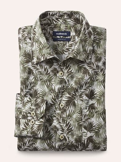 Extraglatt-Hemd Tropical Druck Oliv