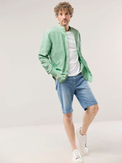 Stehkragen-Leinenhemd Pistazie