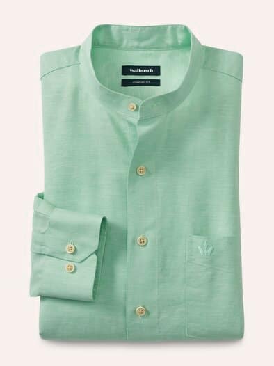 Stehkragen-Leinenhemd Pistazie