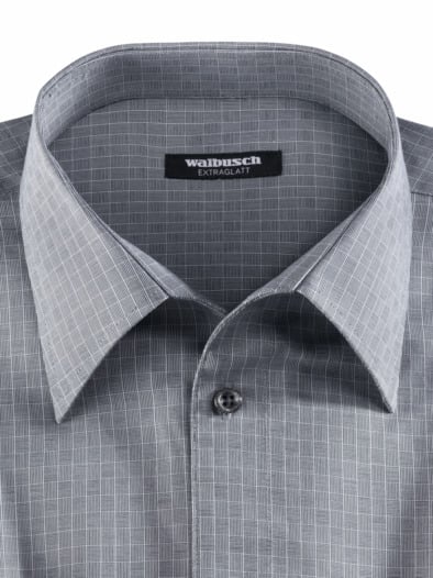Extraglatt-Hemd Walbusch-Kragen Gitterkaro Grau