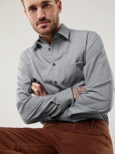 Extraglatt-Hemd Walbusch-Kragen Gitterkaro Grau