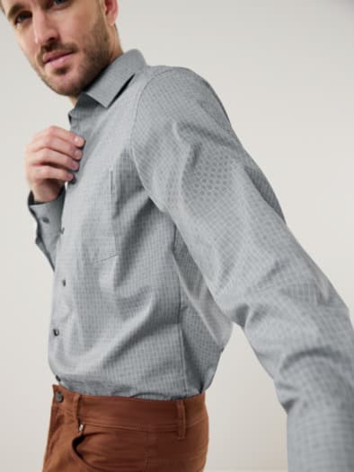 Extraglatt-Hemd Walbusch-Kragen Gitterkaro Grau
