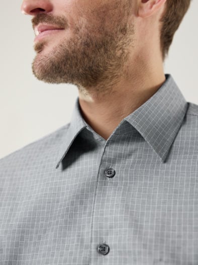 Extraglatt-Hemd Walbusch-Kragen Gitterkaro Grau