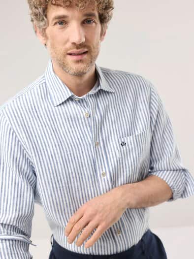 Pures Leinen Hemd Streifen Marine