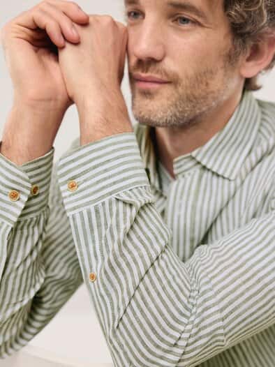 Pures Leinen Hemd Streifen Oliv