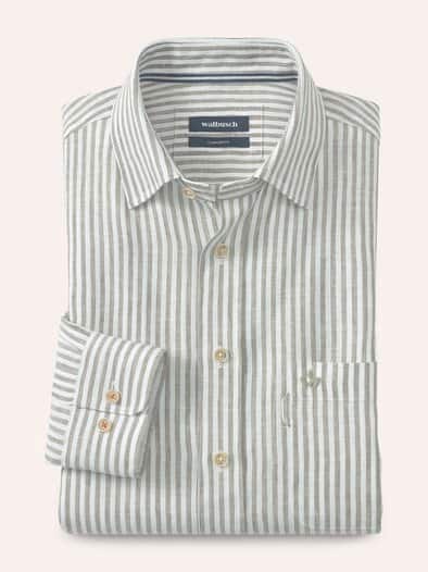 Pures Leinen Hemd Streifen Oliv