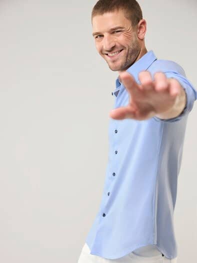 Comfort-Pique Hemd Bleu-Weiß