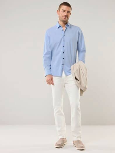 Comfort-Pique Hemd Bleu-Weiß