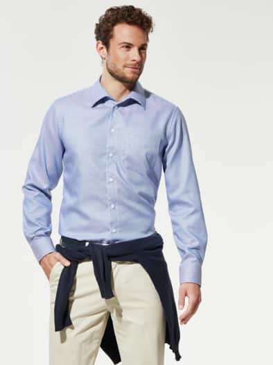 Extraglatt-Hemd Walbusch-Kragen Hahnentr. Blau