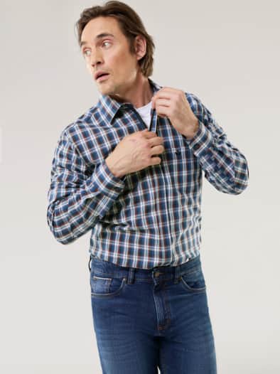 Extraglatt-Hemd Zip & Go Karo Blau