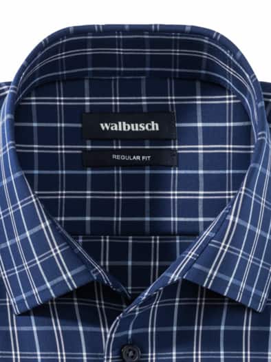 Extraglatt-Hemd Walbusch-Kragen Karo Marine