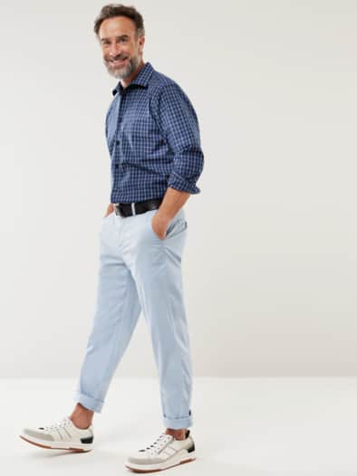 Extraglatt-Hemd Walbusch-Kragen Karo Marine