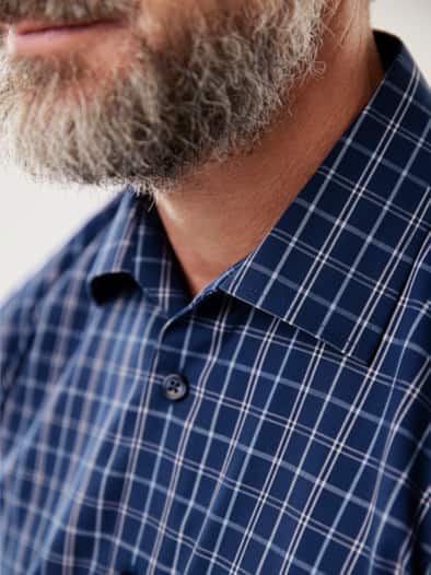 Extraglatt-Hemd Walbusch-Kragen Karo Marine