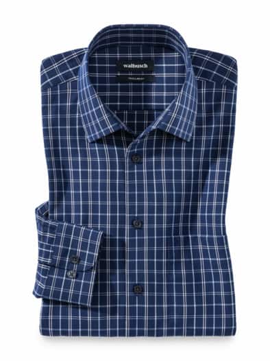 Extraglatt-Hemd Walbusch-Kragen Karo Marine