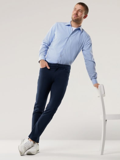 Extraglatt-Hemd Walbusch-Kragen Karo Bleu