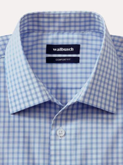 Extraglatt-Hemd Walbusch-Kragen Karo Bleu