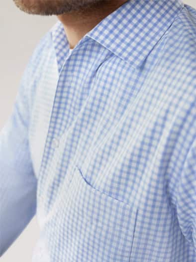 Extraglatt-Hemd Walbusch-Kragen Karo Bleu