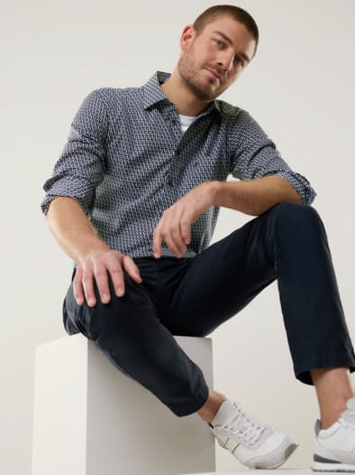 Extraglatt-Hemd Herbstlaub Druck Marine