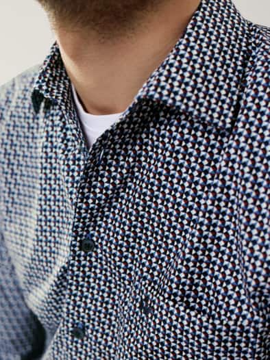 Extraglatt-Hemd Herbstlaub Druck Marine