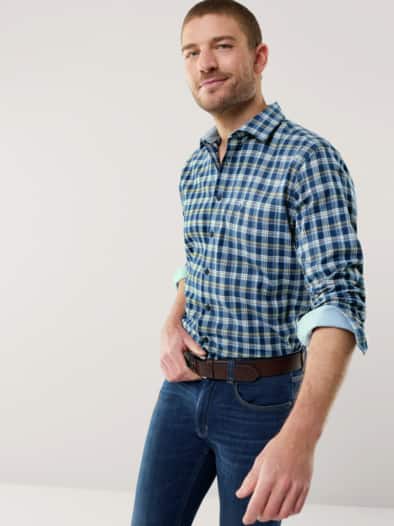 Softflanell-Hemd Fensterkaro Marine