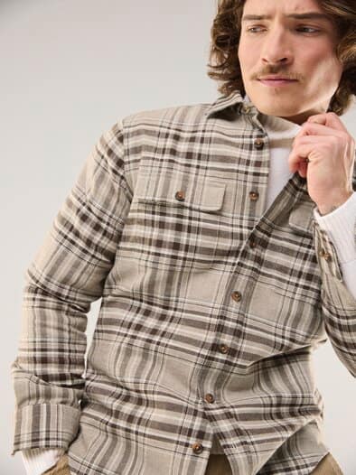 Flanell-Overshirt Karo Taupe