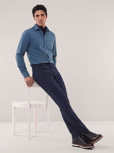 Soft-Flanell Hemd mit Kent-Kragen Minikaro Marine
