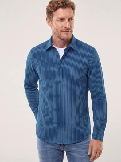 Soft-Flanell Hemd mit Kent-Kragen Streifen Marine